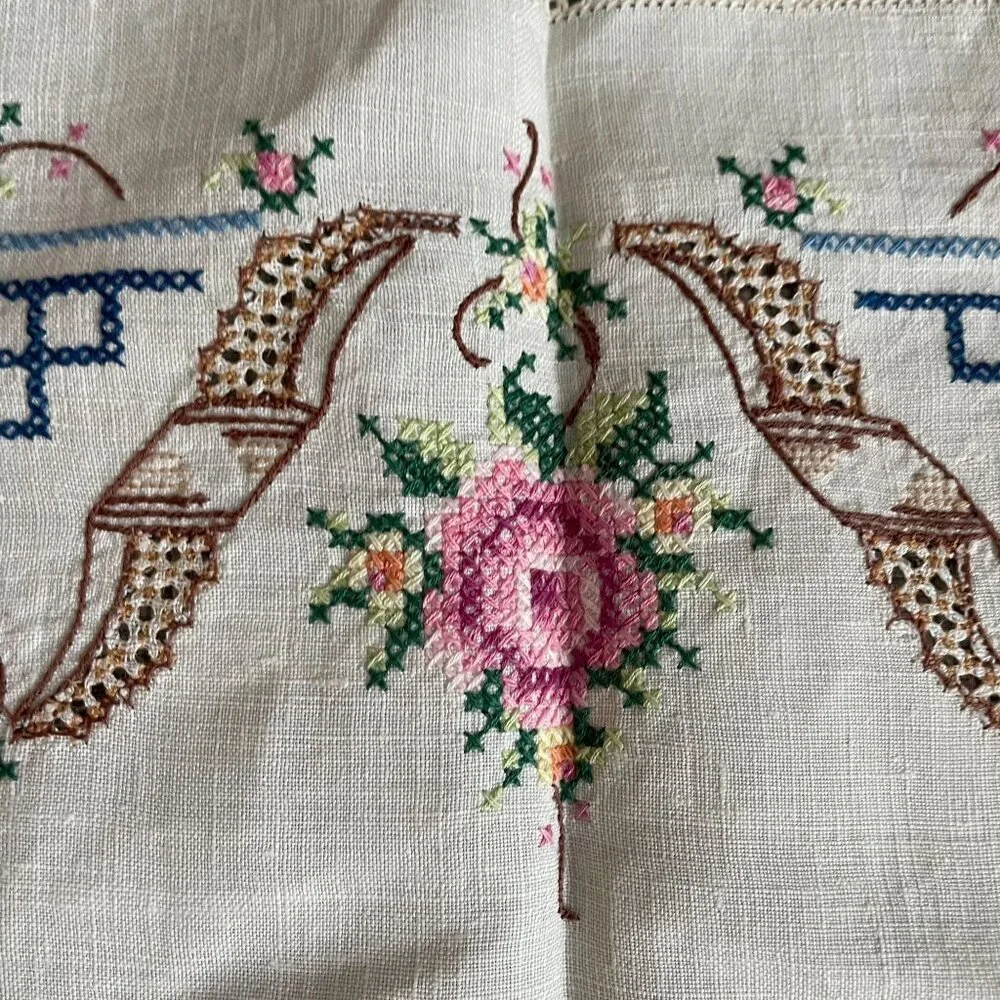 Vintage Embroidered Table Linen Tray Cloth Napkin Placemat Dining Kitchen Classi